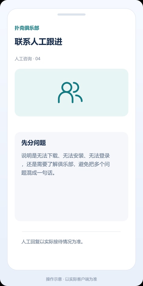 扑克俱乐部 联系人工跟进操作示意
